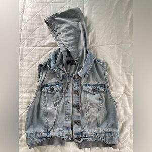 Large junior Denim hoodie vest sleeveless jacket